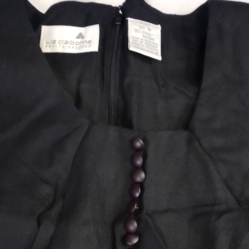 Vintage Liz Claiborne black dress, 8 petite, buttons